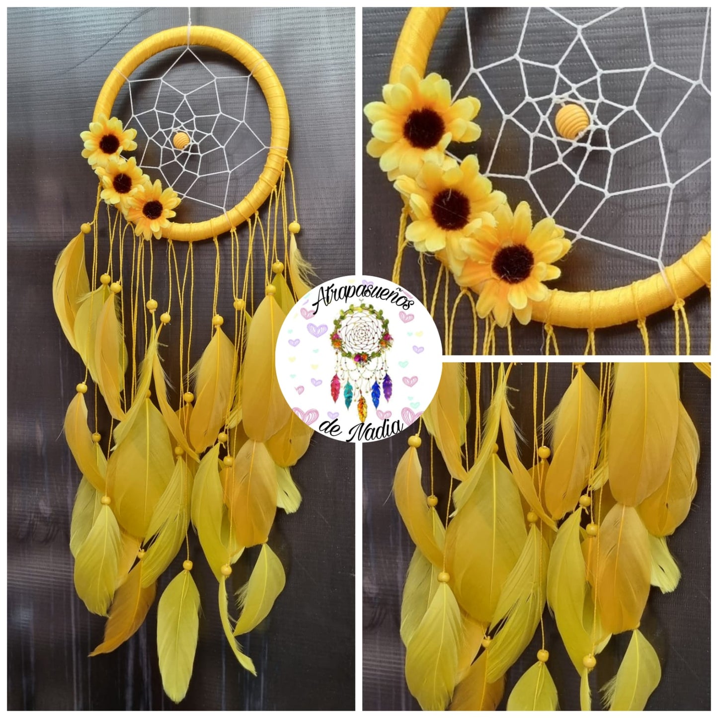 ATRAPASUEÑOS AMARILLO PLUMAS