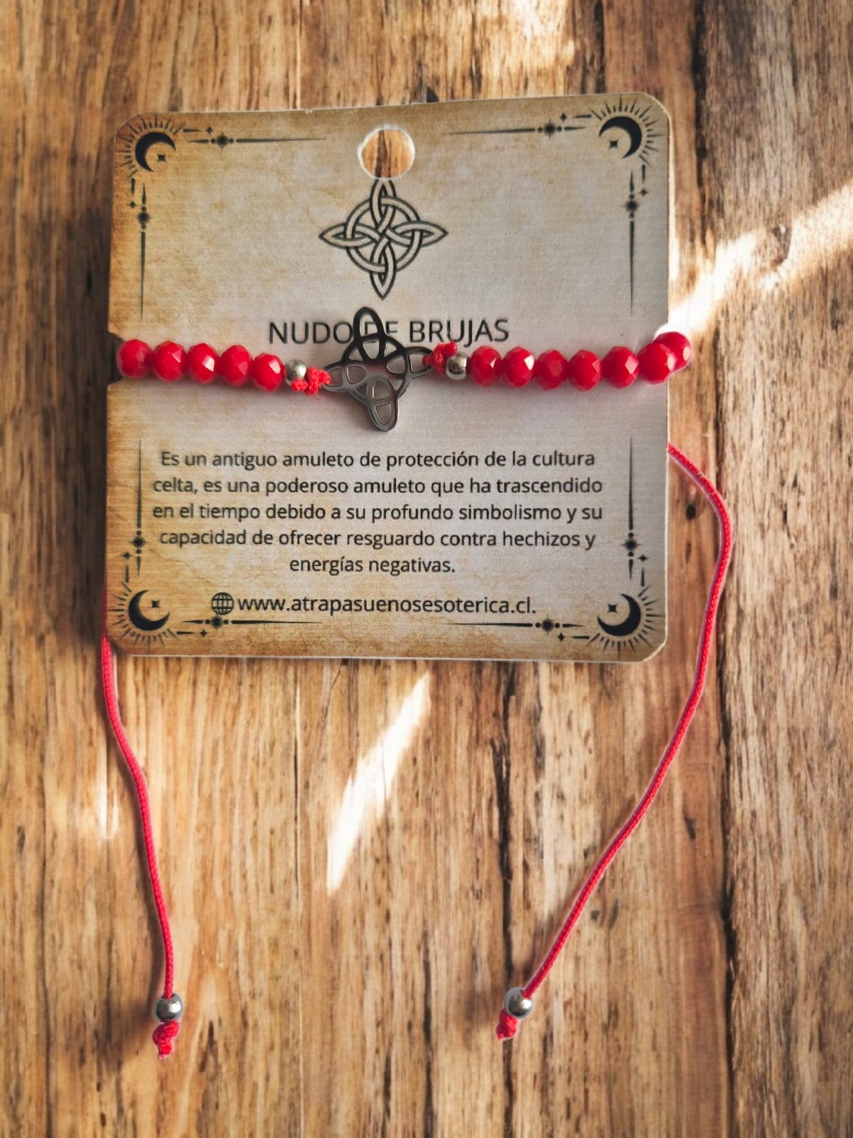 PULSERA ROJA NUDO DE BRUJAS - ACERO