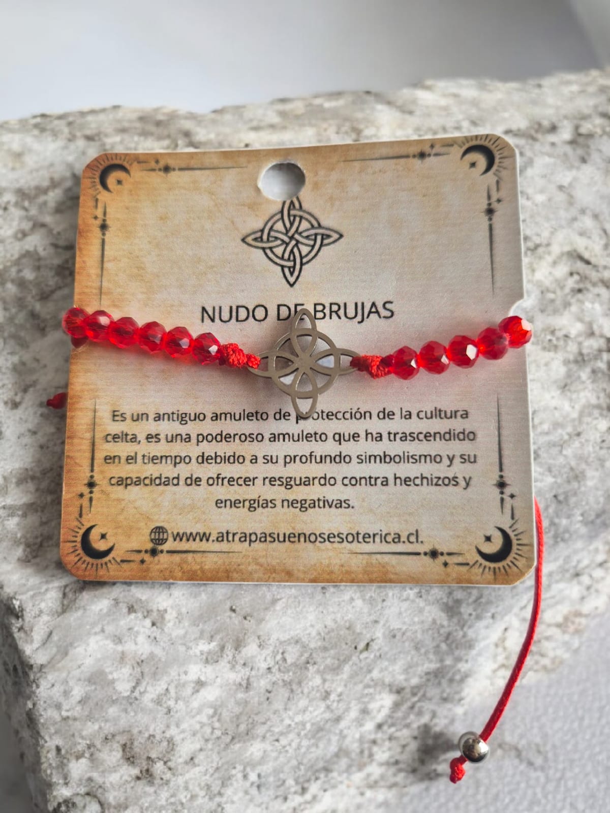 PULSERA ROJA NUDO DE BRUJAS - ACERO