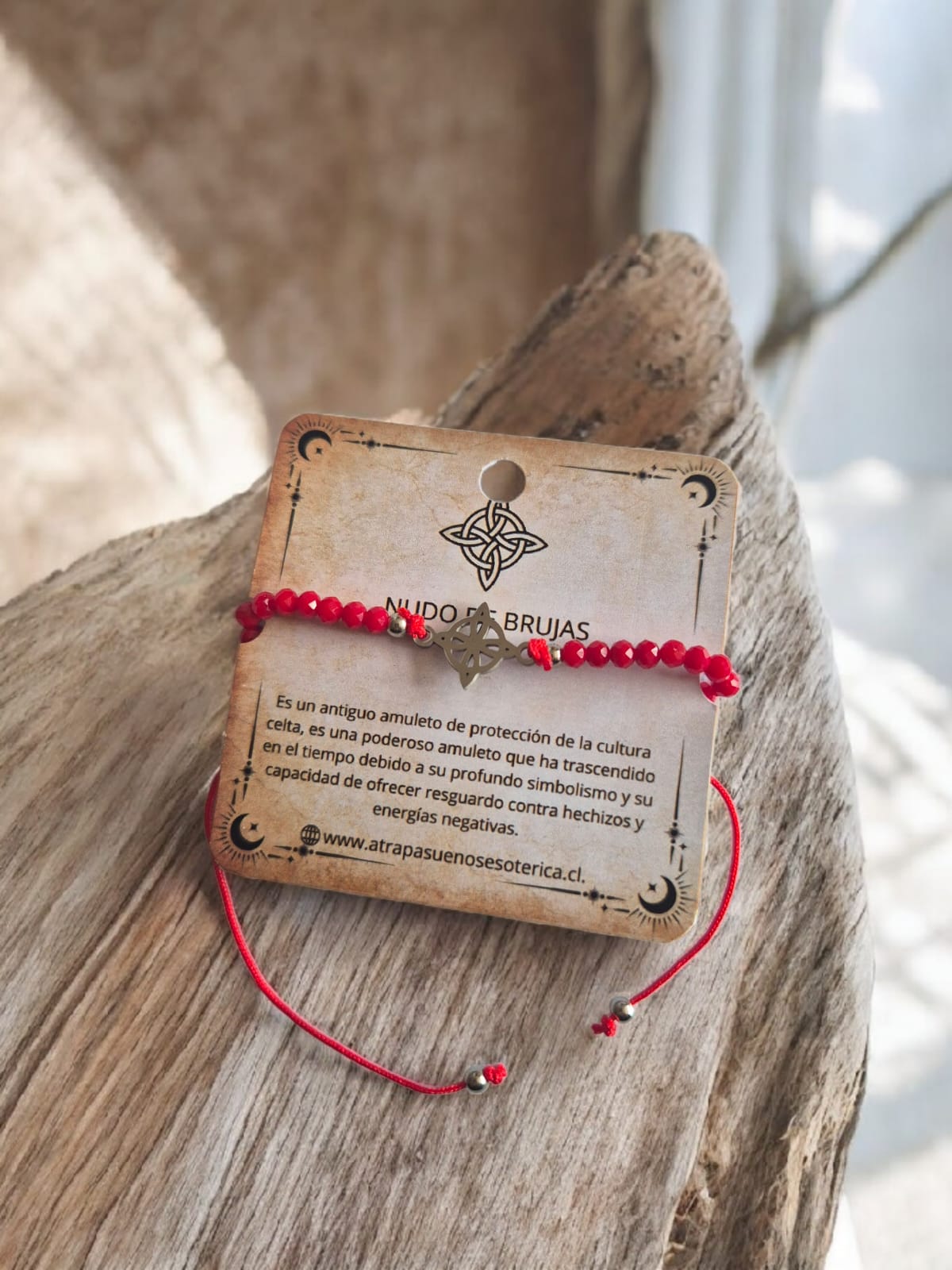 PULSERA ROJA NUDO DE BRUJAS - ACERO