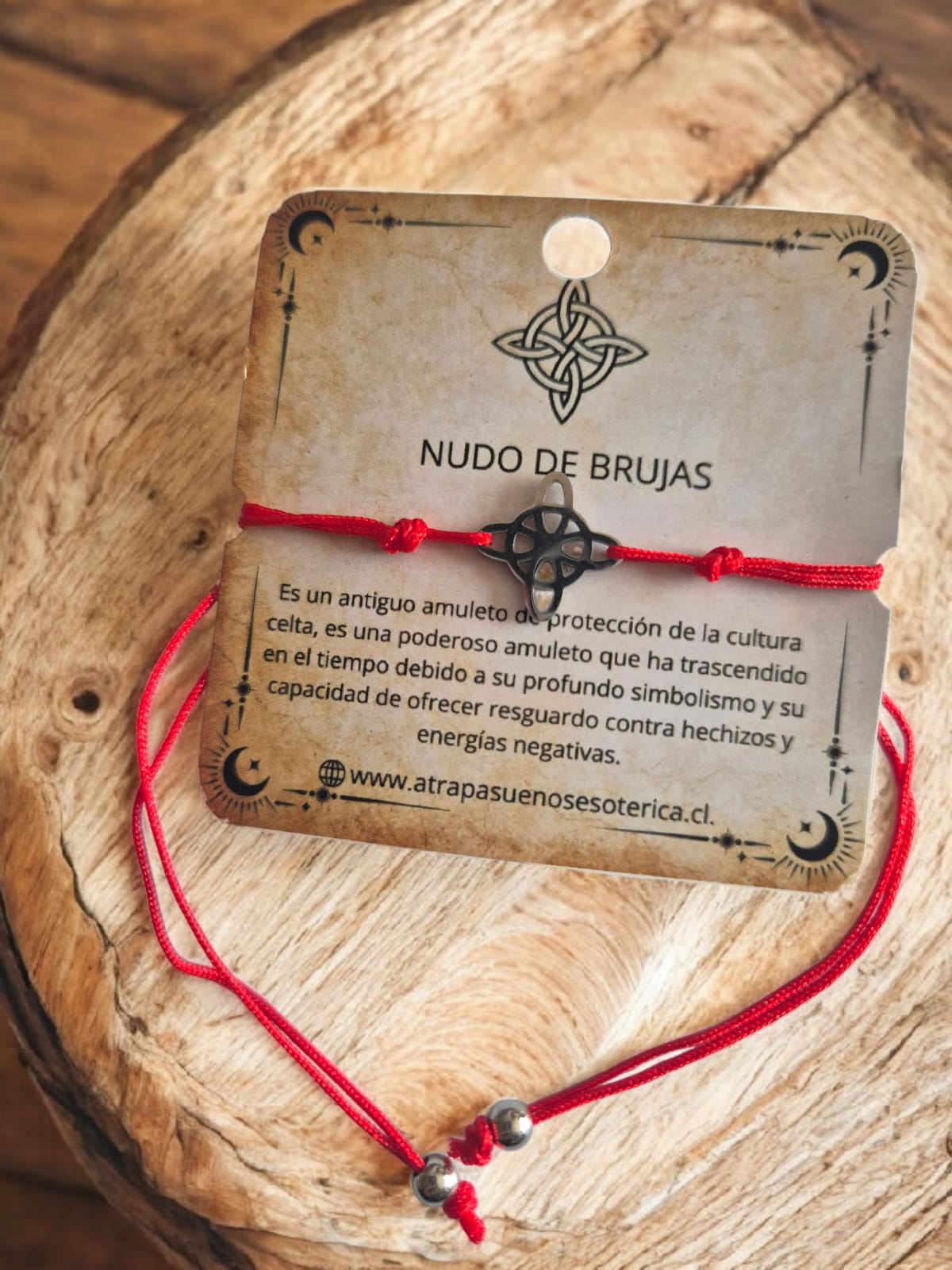 PULSERA ROJA NUDO DE BRUJAS - ACERO