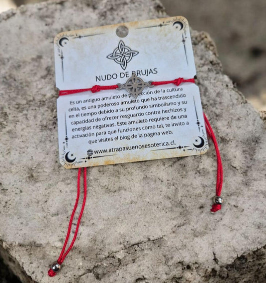 PULSERA ROJA NUDO DE BRUJAS - ACERO